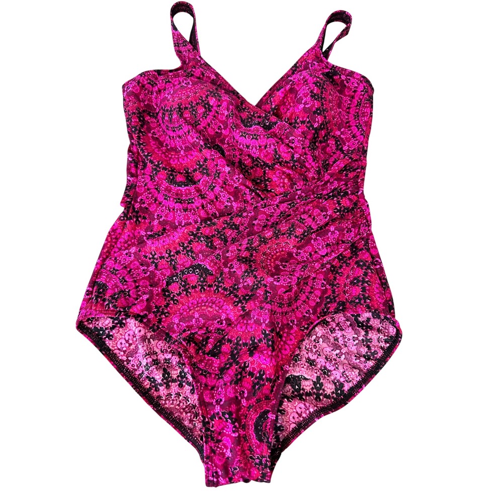 Miraclesuit One Piece Swimsuit 14 Pink Paisley Surplice Slimming